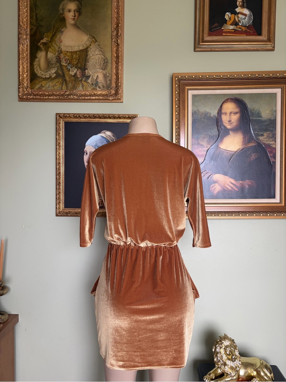 Urban Renewal Golden Wrap Velvet Dress w/Belle Sleeves Size S 70s Retro Disco - Picture 7 of 10